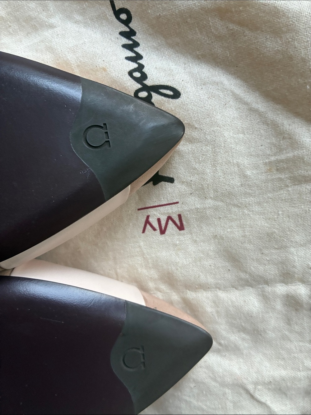 Salvatore Ferragamo Two-Tone Taupe and Blush Pointed Slingback Pumps - Picture 6 of 8